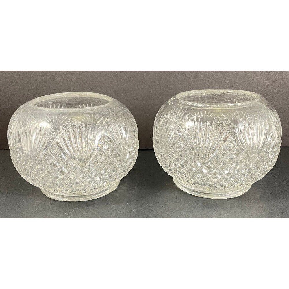 Rose Bowl Vase Pineapple & Fan Set of 2 Clear c.1895 Antique US Glass Co